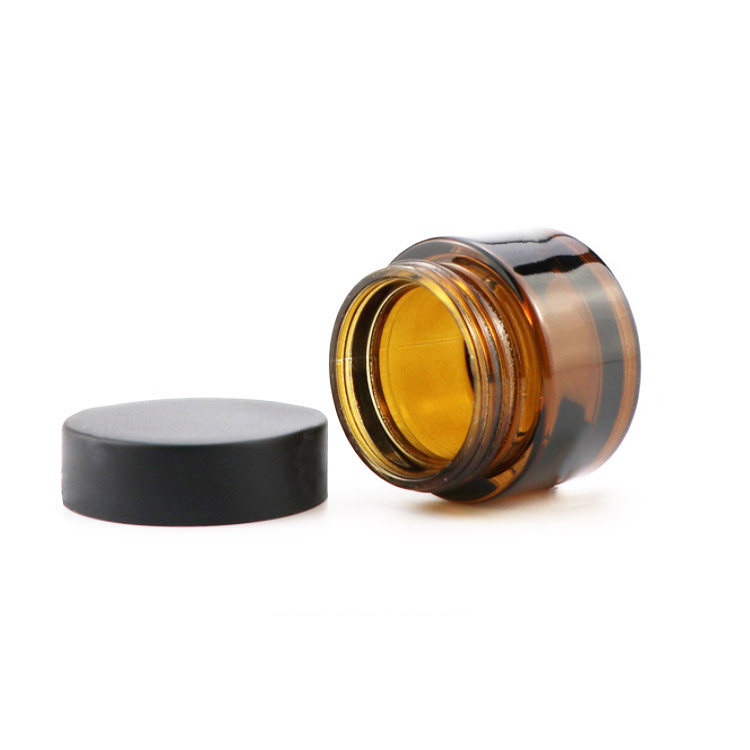 1oz Amber straight sided glass jar with CR black lid