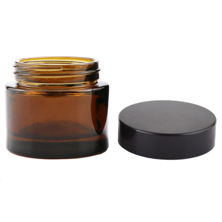2oz Amber straight sided glass jar with CR black lid