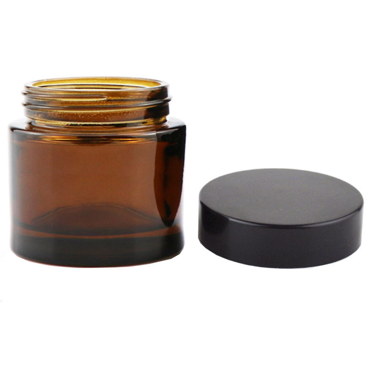 3oz Amber straight sided glass jar with CR black lid