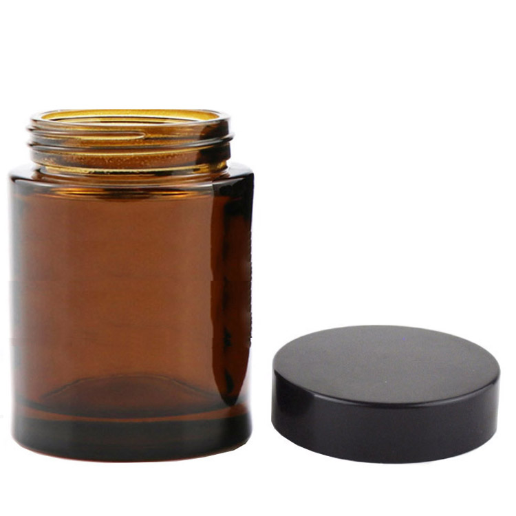 5oz Amber straight sided glass jar with CR black lid