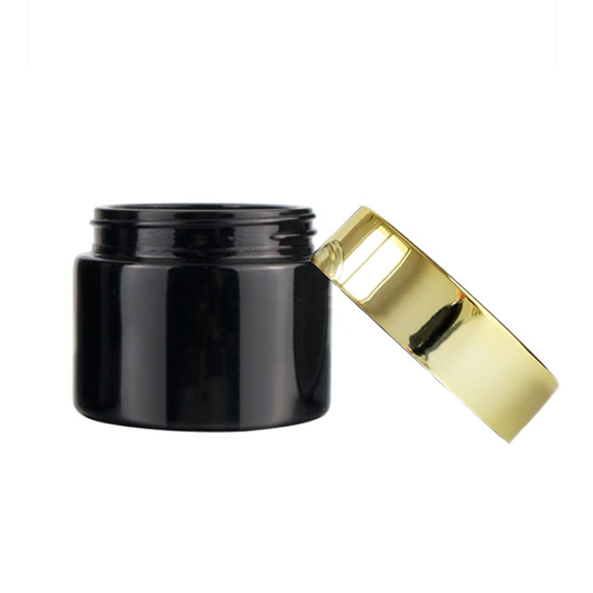 2oz black glass cosmetic cream jar with gold lid