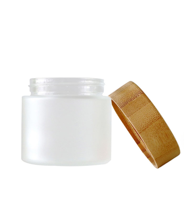 2oz frosted glass cosmetic cream jar with bamboo lid