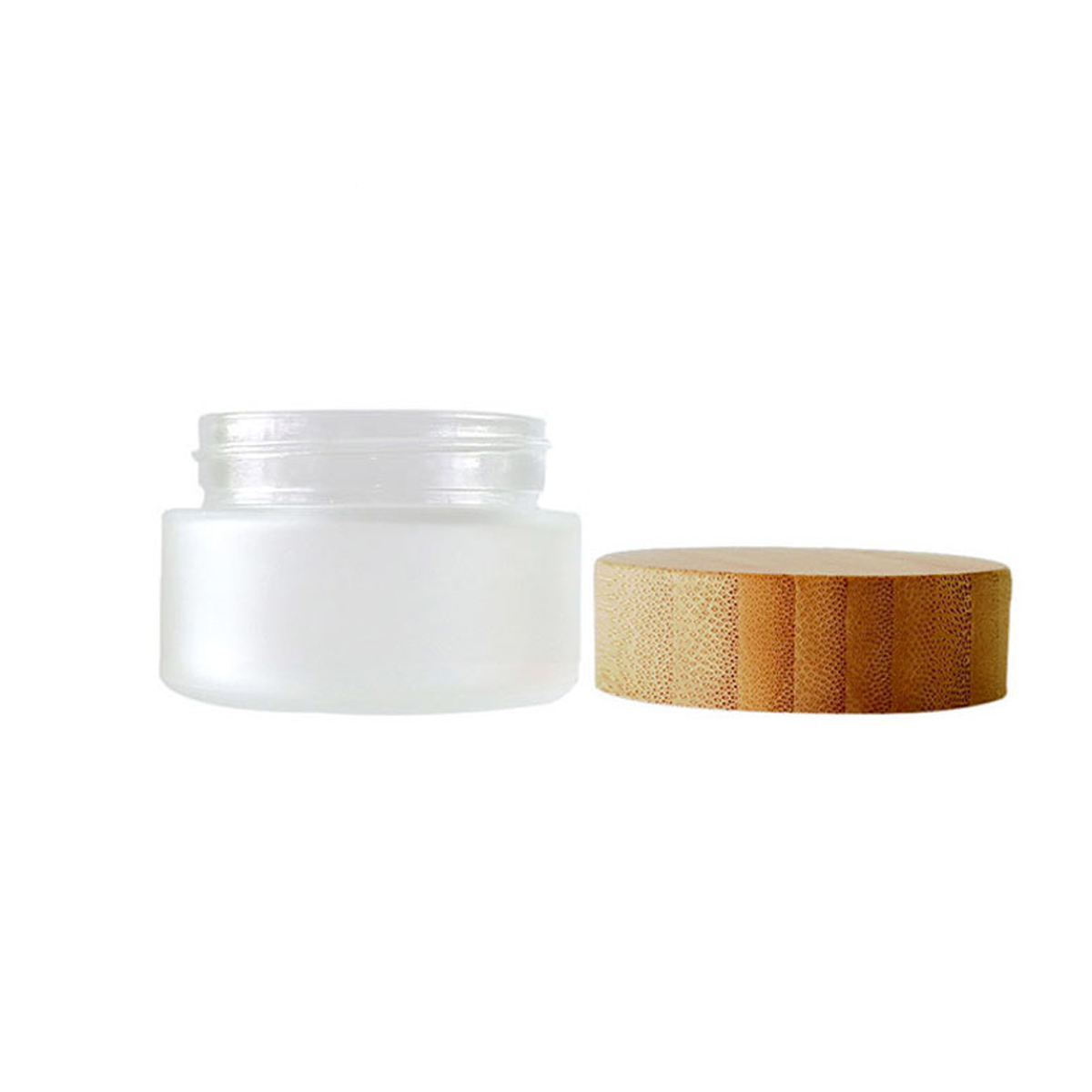 1oz frosted glass cosmetic cream jar with bamboo lid