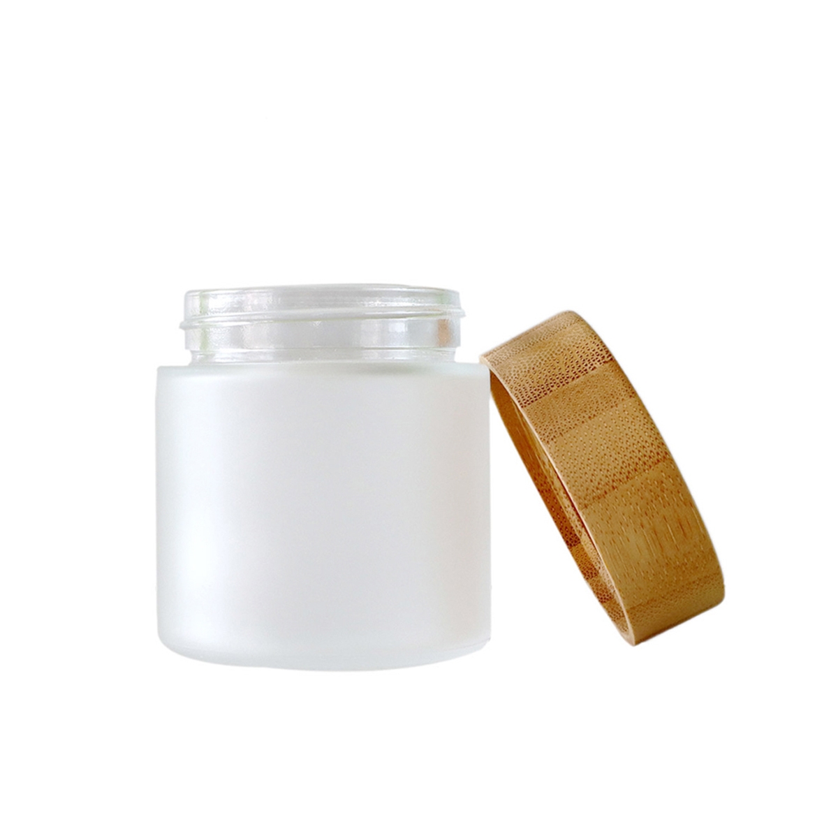 3oz frosted glass cosmetic cream jar with bamboo lid