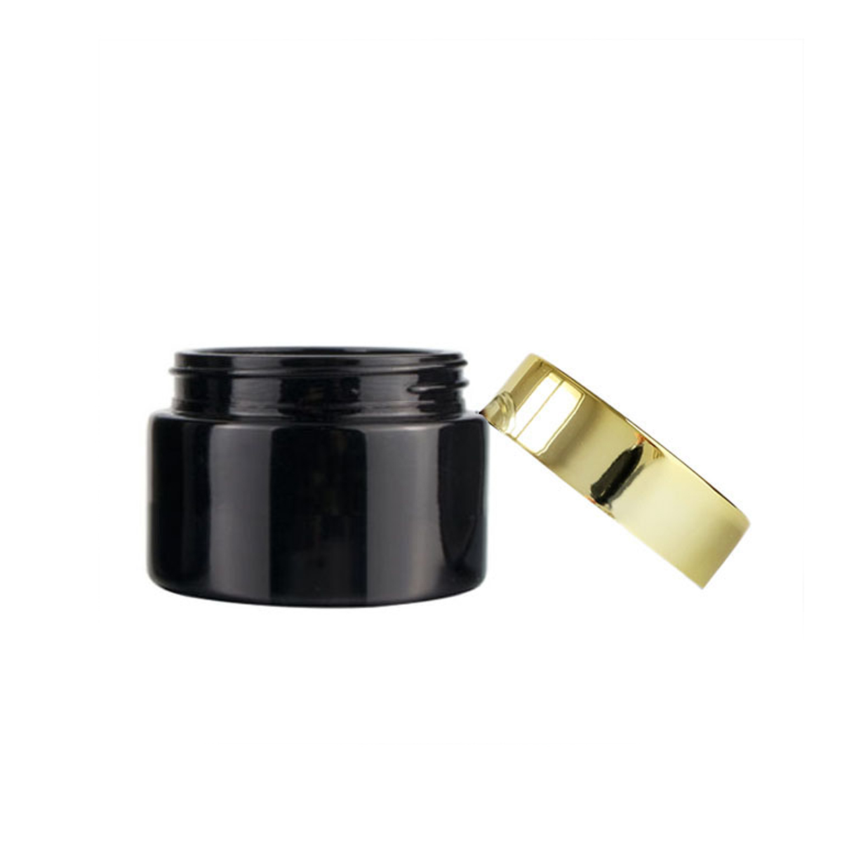 1oz black glass cosmetic cream jar with gold lid