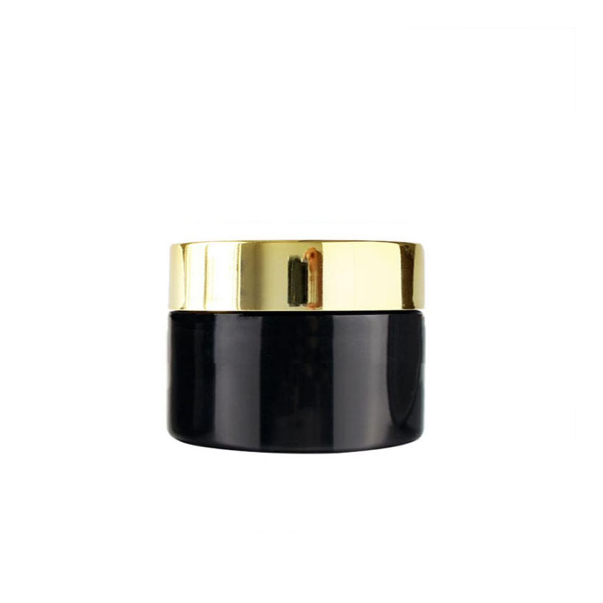 1oz black glass cosmetic cream jar with gold lid