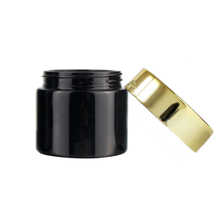3oz black glass cosmetic cream jar with gold lid