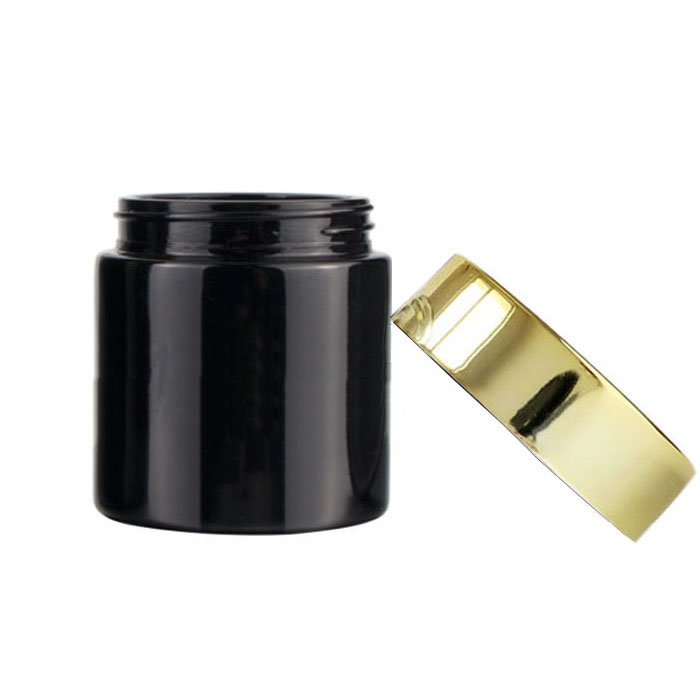 4oz black glass cosmetic cream jar with gold lid