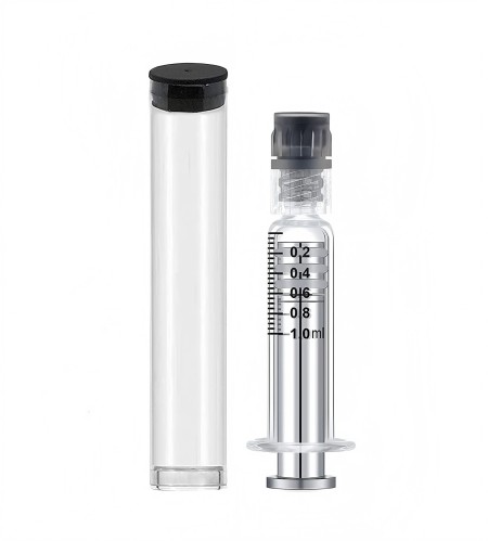 1mL Luer Lock Glass Syringe with Metal Silver Plunger