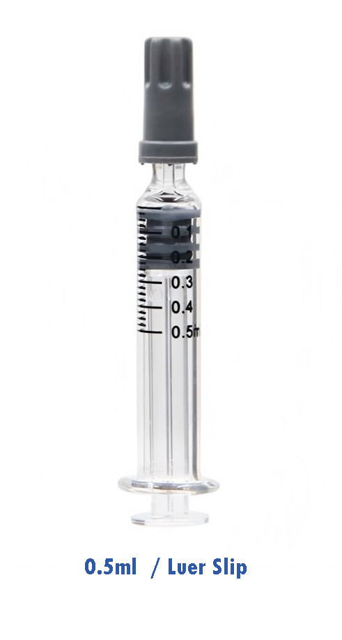 0.5ml Luer Slip or Luer Lock Glass Syringe with Plastic Plunger