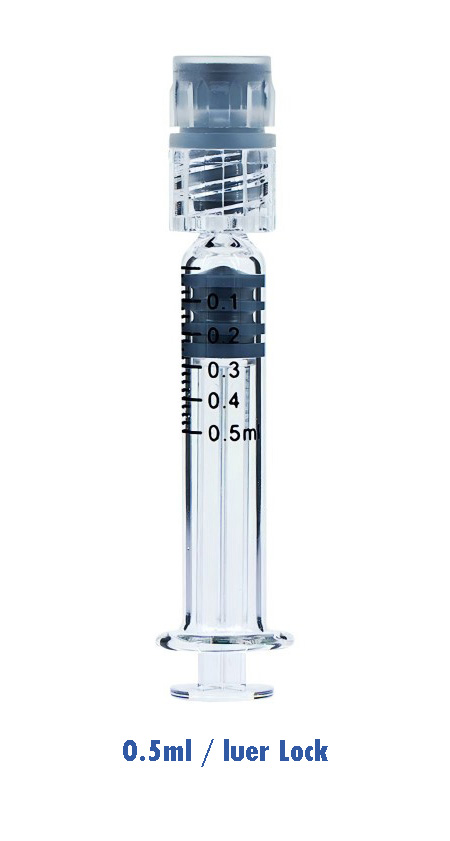 0.5ml Luer Slip or Luer Lock Glass Syringe with Plastic Plunger