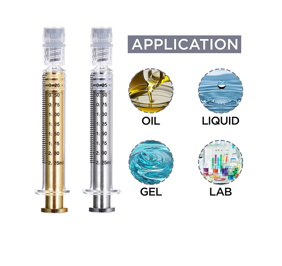 2.25mL Luer Lock Glass Syringe with Metal Gold Silver Plunger