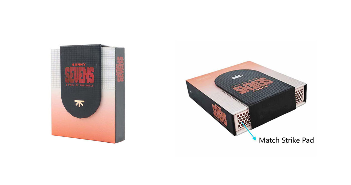 7 Pack Custom Pre Roll Magnetic Paper Box with Match Section