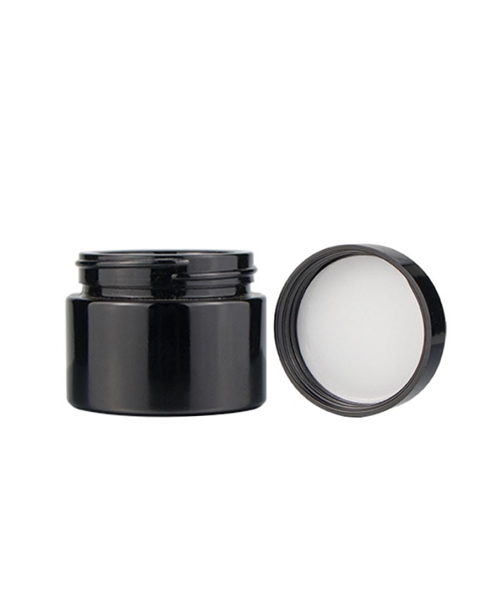 2oz child proof black glass jar with black lid