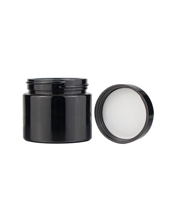 3oz child proof black glass jar with black lid