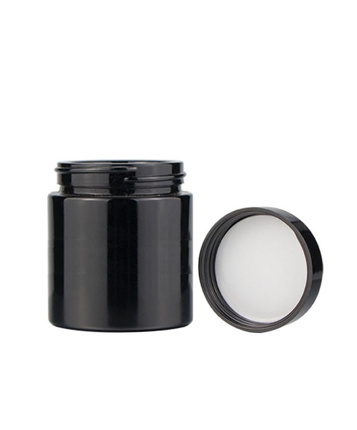 4oz child proof black glass jar with black lid