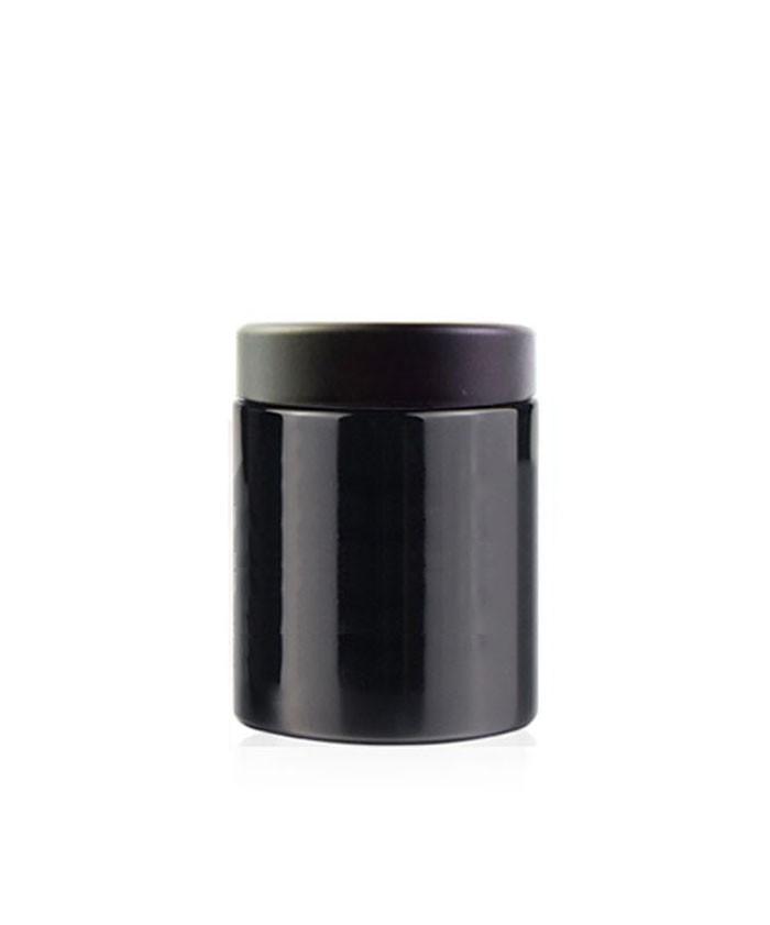 5oz child proof black glass jar with black lid
