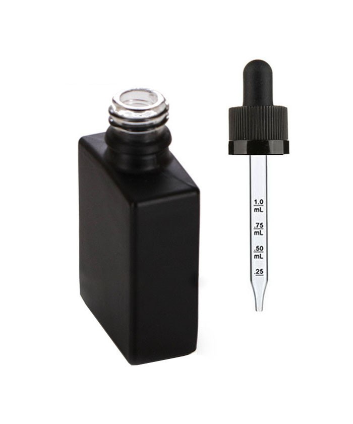 1oz(30ml) Matte Black Glass Retangle dropper bottle