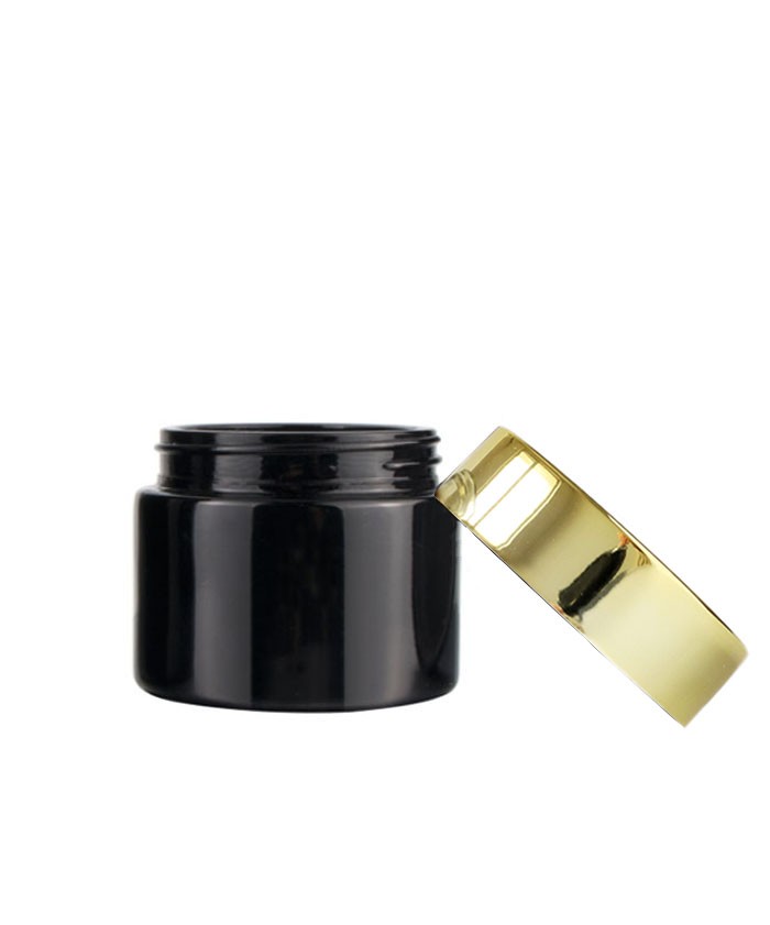 2oz black glass cosmetic cream jar with gold lid