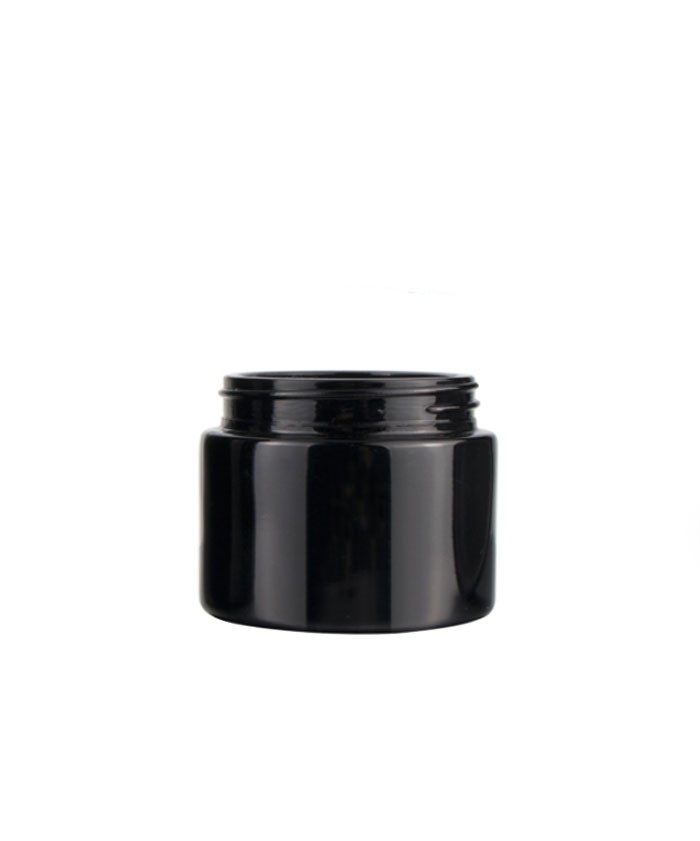 2oz black glass cosmetic cream jar with gold lid
