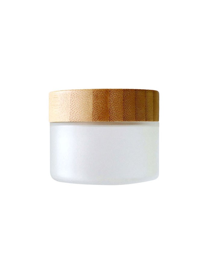 2oz frosted glass cosmetic cream jar with bamboo lid