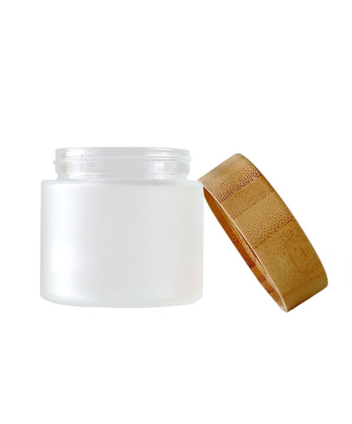 2oz frosted glass cosmetic cream jar with bamboo lid