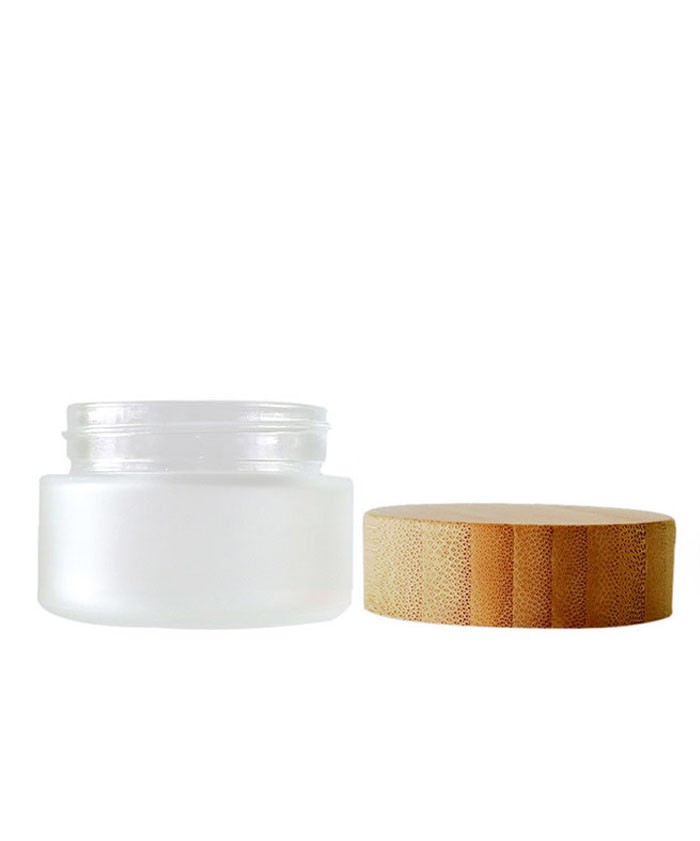 1oz frosted glass cosmetic cream jar with bamboo lid