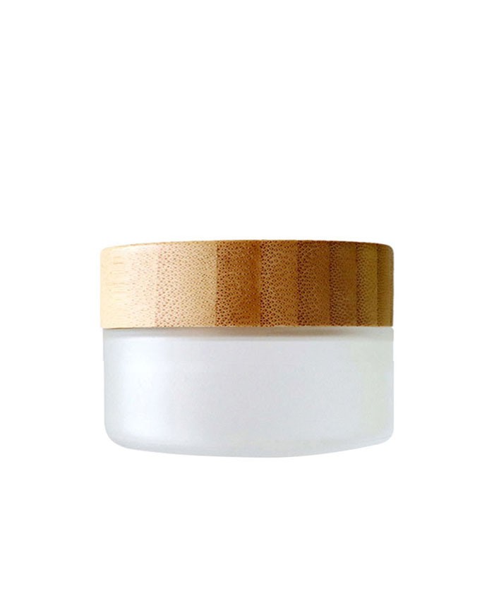 1oz frosted glass cosmetic cream jar with bamboo lid