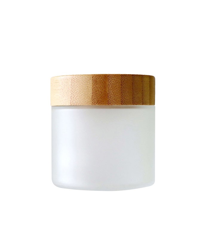 3oz White Frosted Glass Cosmetic Cream Jar with Bamboo Lid