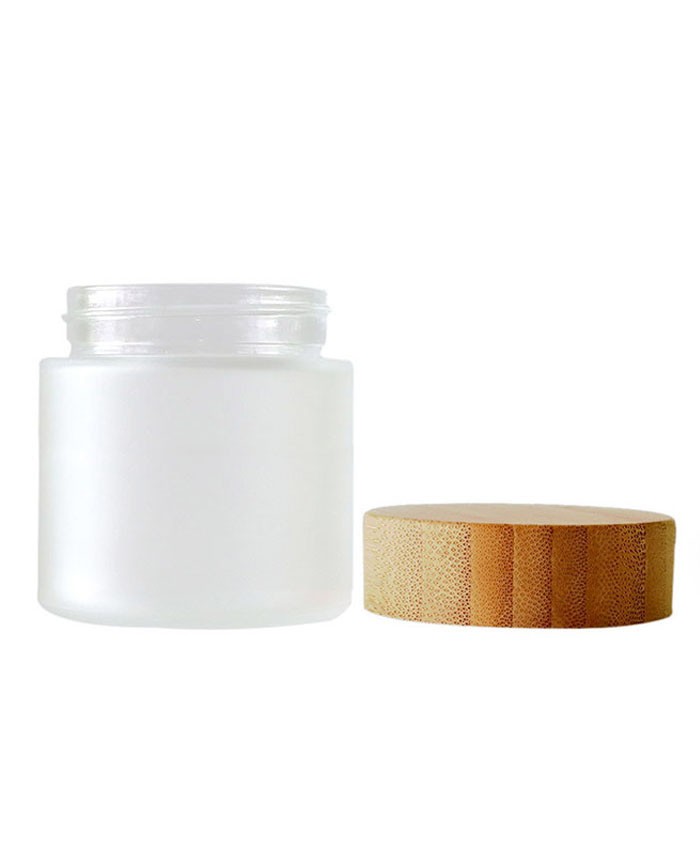 3oz frosted glass cosmetic cream jar with bamboo lid