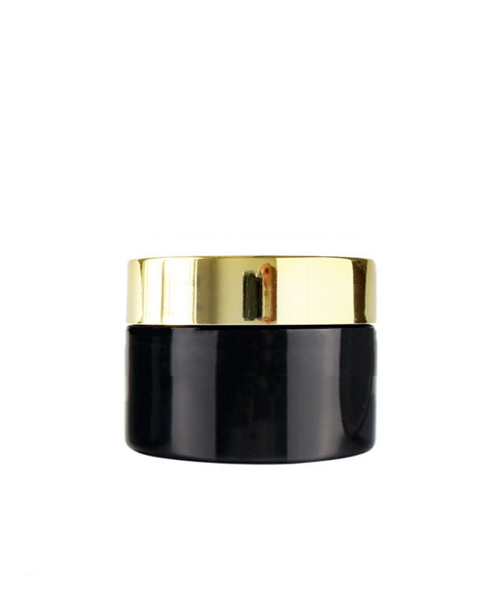 1oz black glass cosmetic cream jar with gold lid