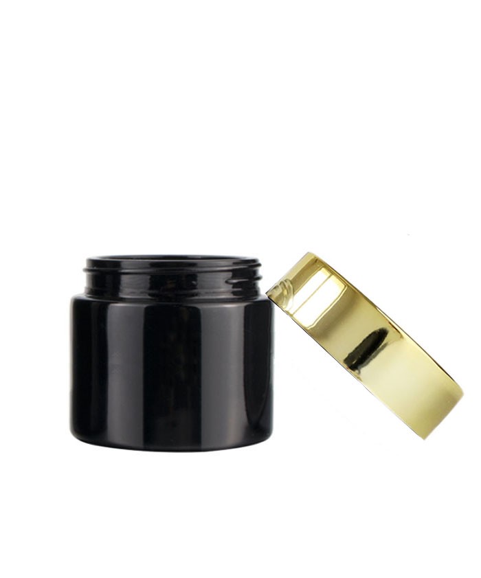 3oz black glass cosmetic cream jar with gold lid