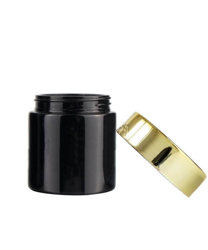 4oz black glass cosmetic cream jar with gold lid