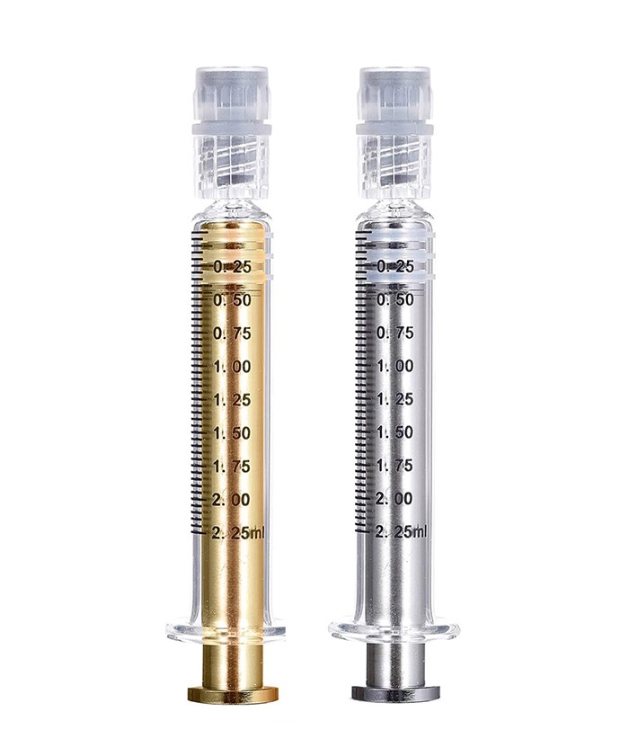 2.25mL Luer Lock Glass Syringe with Metal Gold Silver Plunger