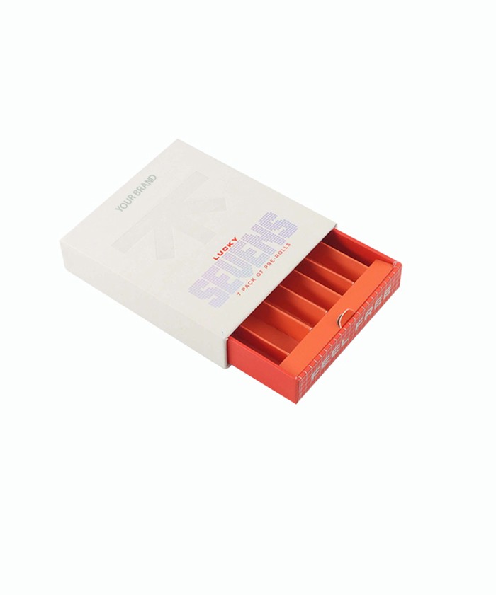 7 Pack Child-Resistant Preroll Paper Box Packaging with Match Section